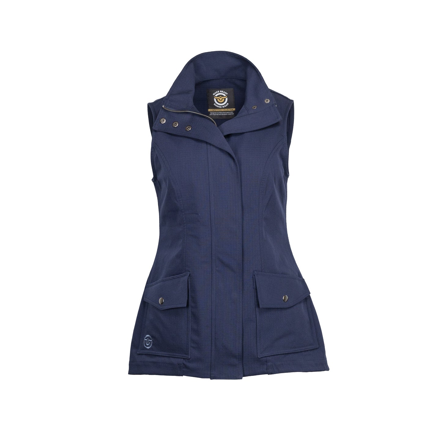 Make Ready Range Wear Ladies' Concealed Carry Vest in navy, front view.