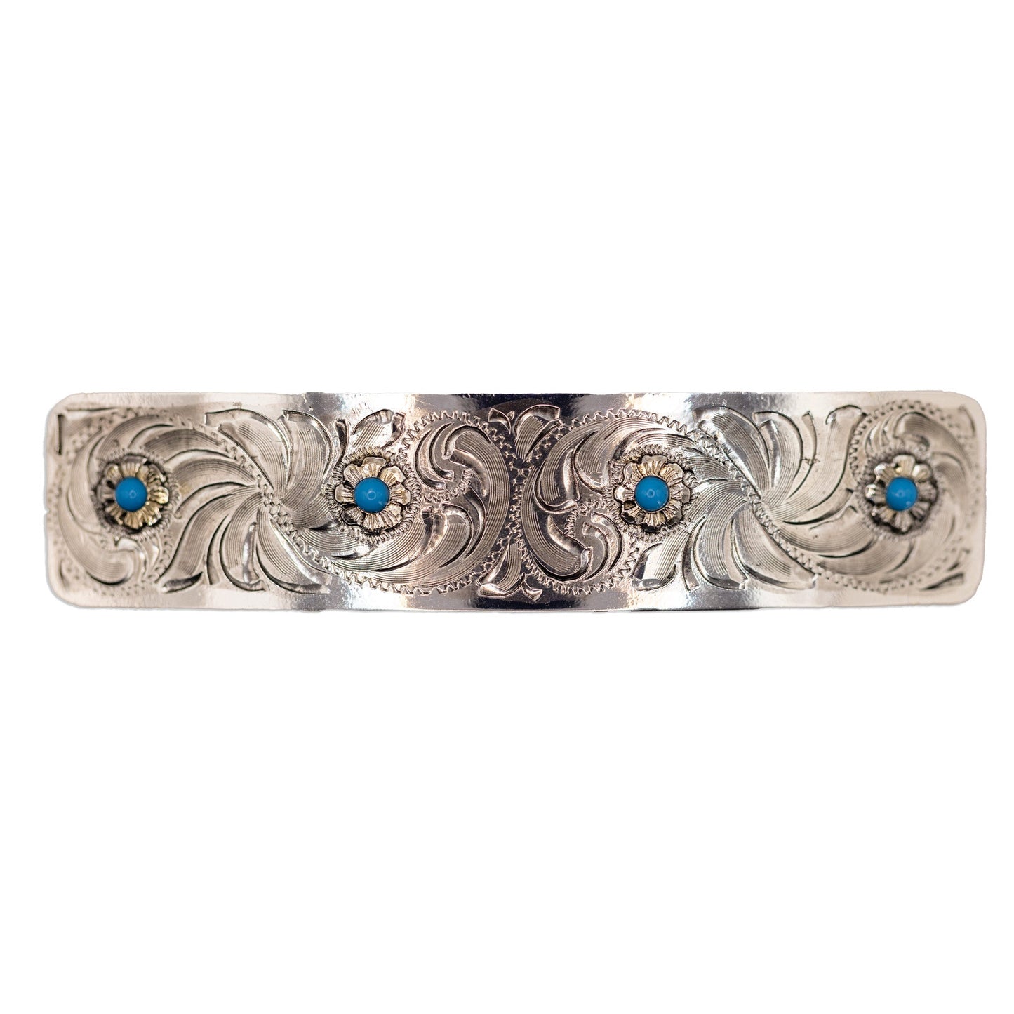 Make Ready Range Wear Wide Silver Barrette with Turquoise