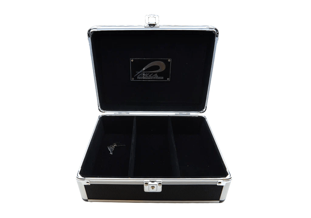 Pilla shooting glasses large compartment case pictured open